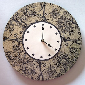 Elegant lace clock. 10 in clock. Modern minimalist clock. Dining room clock. Eco-friendly clock.