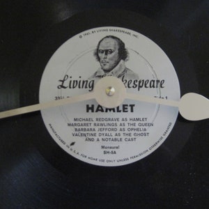 Shakespeare clock. Hamlet clock. Recycled vinyl record. 12 inch clock. Recorded spoken word play. image 2