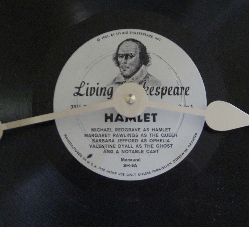Shakespeare clock. Hamlet clock. Recycled vinyl record. 12 inch clock. Recorded spoken word play. image 2