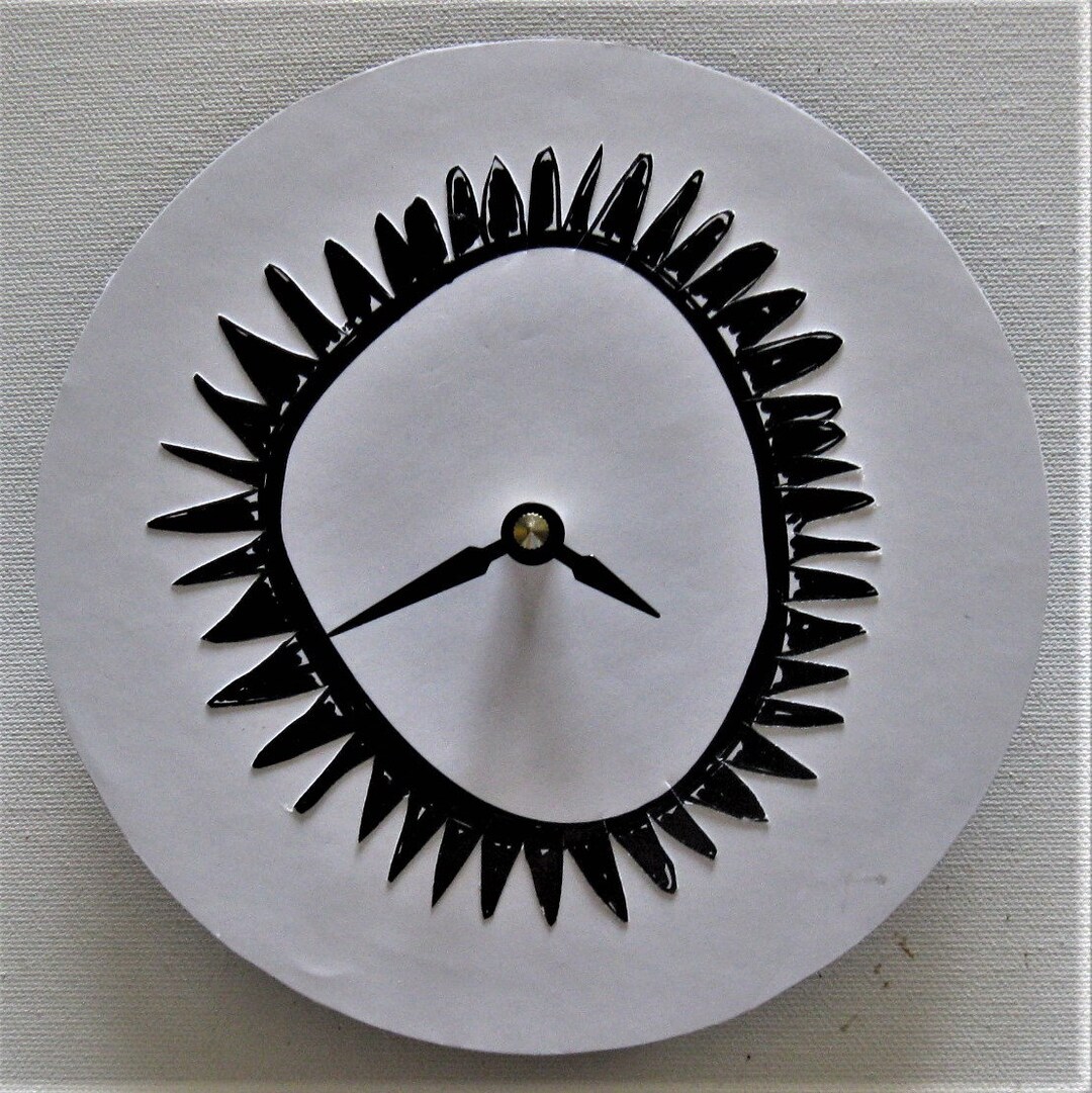 Funky Clock. Art Clock. Recycled Record. 7 Inch Clock. Bl and Wh Clock