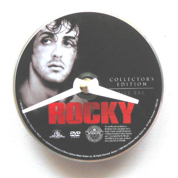 Rocky movie clock. Recycled DVD. Sylvester Stallone. Oscar winning film clock.