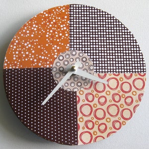 Small art wall clock. 7 in clock. Collage clock. Modern minimalist clock. Kitchen clock. Recycled record.