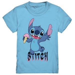 Stitch Kids T-shirt – schattig cartoon-shirt met ijs voor jongens en meisjes – Disney-fancadeau voor kinderen en kleine avonturiers Sky Blue