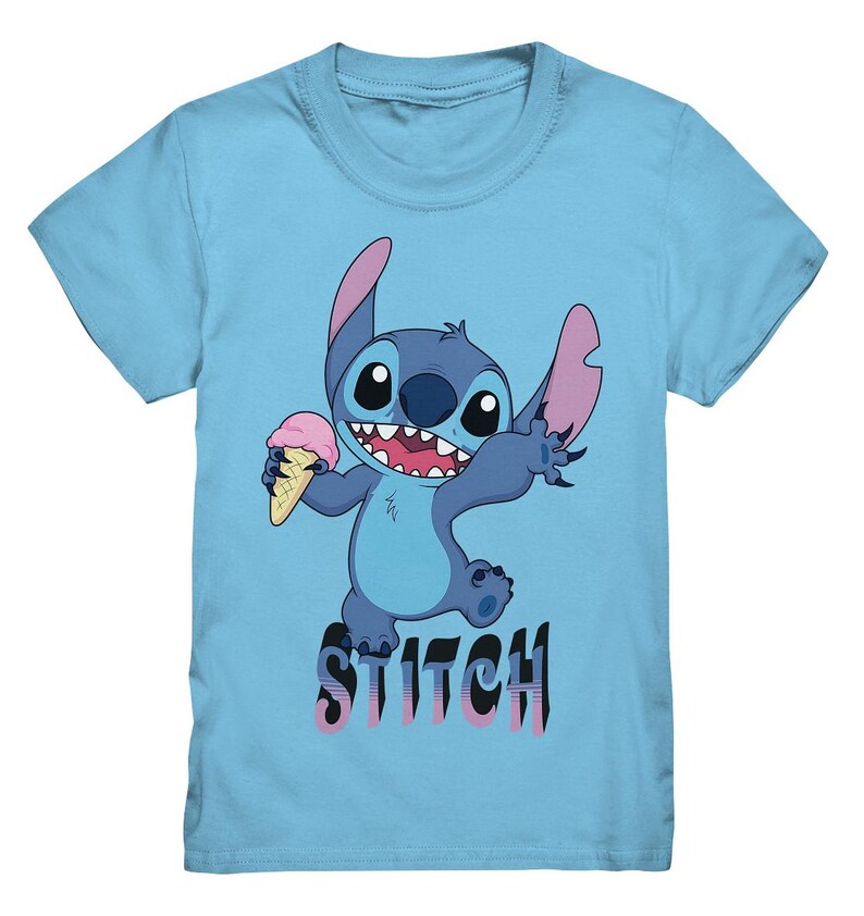 Stitch Kids T-shirt – schattig cartoon-shirt met ijs voor jongens en meisjes – Disney-fancadeau voor kinderen en kleine avonturiers Sky Blue