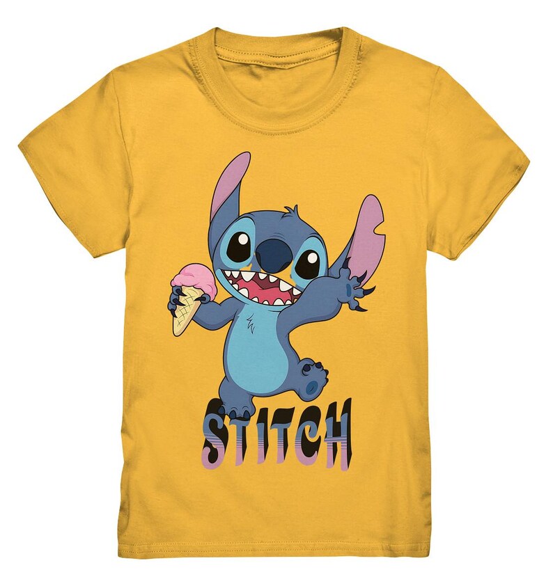 Stitch Kids T-shirt – schattig cartoon-shirt met ijs voor jongens en meisjes – Disney-fancadeau voor kinderen en kleine avonturiers Goud