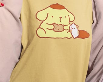 Pompompurin-shirt • Kawaii Sanrio-koekjesontwerp • Unisex zwaar katoenen T-shirt • Schattig Japans fancadeau • Zacht katoen, anime-fanmode