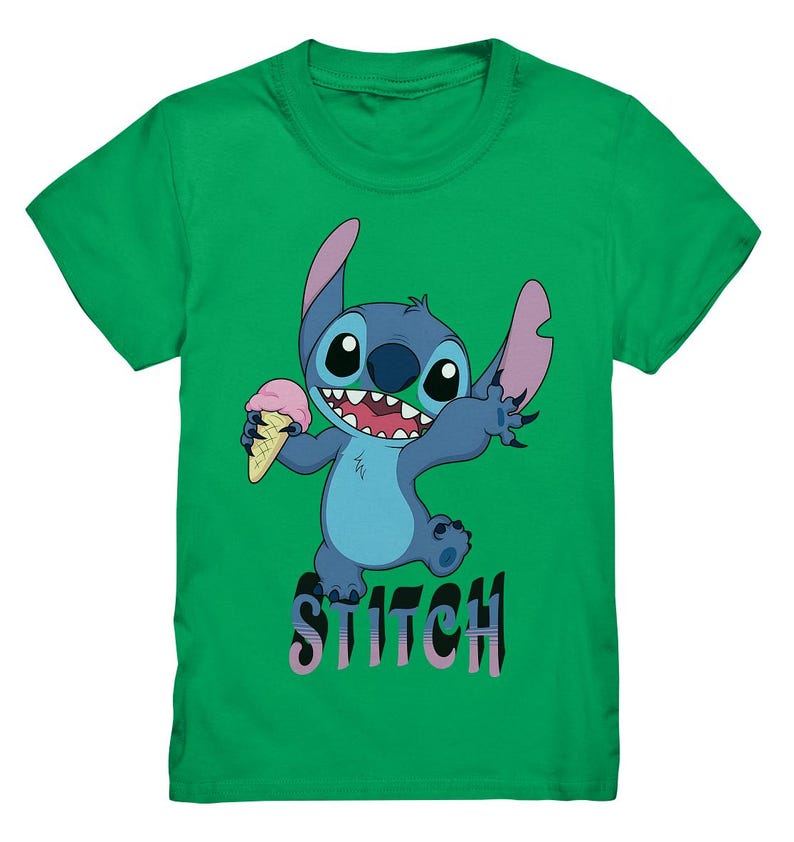 Stitch Kids T-shirt – schattig cartoon-shirt met ijs voor jongens en meisjes – Disney-fancadeau voor kinderen en kleine avonturiers Kelly Green