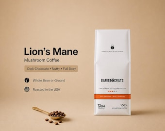 Lion’s Mane & Chaga Mushroom Coffee, Medium Roast, 12oz Whole Bean or Ground