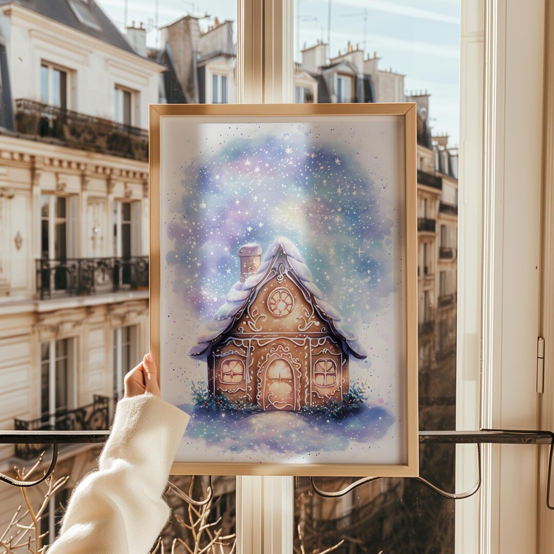 Whimsical Gingerbread House Poster, Holiday Winter Art Etsy