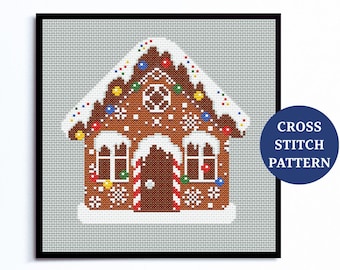 Gingerbread House Cross Stitch Pattern, Cute Christmas Candy Cottage, Festive Embroidery Design, PDF