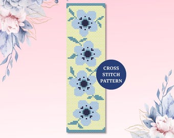 Floral Cross Stitch Bookmark Pattern: Botanical Embroidery Design (PDF Pattern)