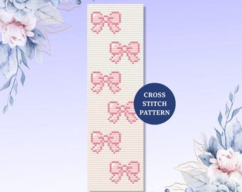 Coquette Bow Cross Stitch Bookmark Pattern, Pink Aesthetic DIY Embroidery Design for Romantic, Girly Gifts, Cottagecore Lovers, for Readers