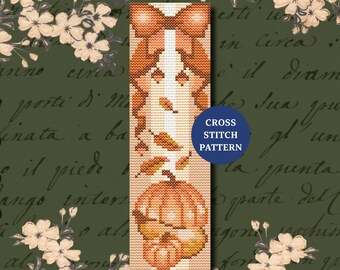 Coquette Pumpkin Bookmark Cross Stitch Pattern, Girly Fall Design, PDF