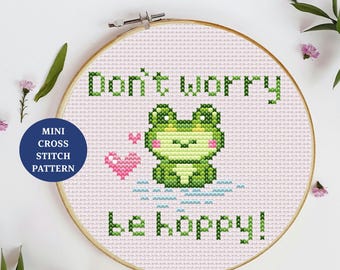Happy Frog Cross Stitch Pattern | Kawaii Cute Frog | Beginner Mini Cross Stitch | Easy Small Cross Stitch PDF | Instant Download