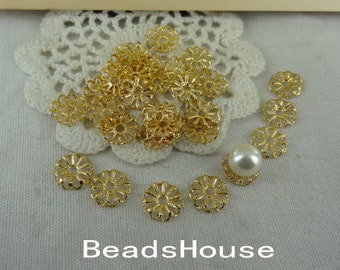 36pcs -10mm Golden Plated Brass Bead-Cap, NICKEL FREE