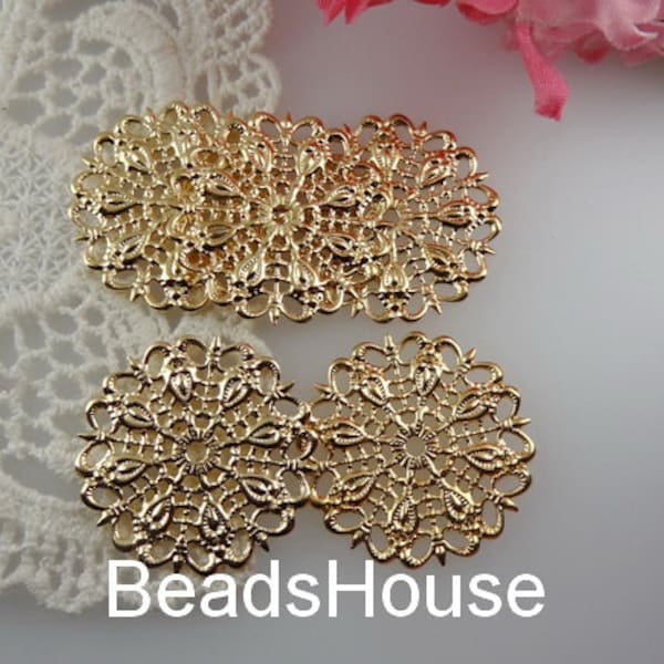 12 pcs Golden Pleatd Circle Filigree, 25mm