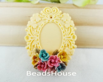 20% off 2pcs (18 x 25mm setting) Lace Pendant Bases With Hand- Print Flower Cabochon