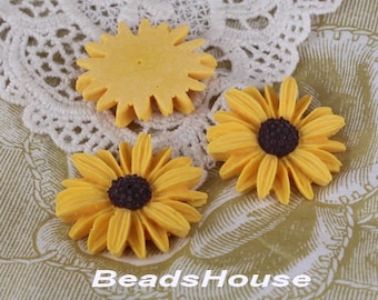 415-00-CA  8pcs Beautiful Sun Flower Cabochons -Yellow with Brown Centre