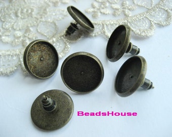 10sets (12mm)  Antique Bronze Earposts W/Stud Back-Nickel Free