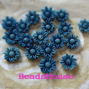 653-00-CA   10pcs Tie-Dyed Beautiful Resin Flower Cabochon,10mm - Deep Blue