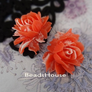 NEW 34-00-BP 2pcs Hight Quality Cabbage Rose Cabochon - whater meloon w/white