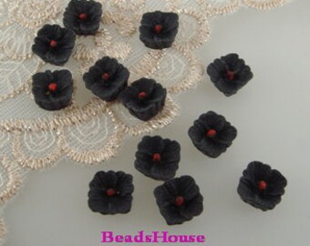 663-02-BK-CA 10 piezas de cabujón lila pequeño, negro con centro rojo