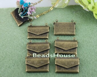 LK-100-Ant 8pcs Pretty Antique Brass Envelope Locket,Nickel Free.