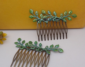 2pcs -High Quality Antique Bronze Brass Leaves Branch 10Teeth Hair Combs-Nickel Free
