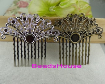 HC-39Ant  8pcs Diy Antique Brass /Silver Plated Hair Combs - NICKEL FREE.