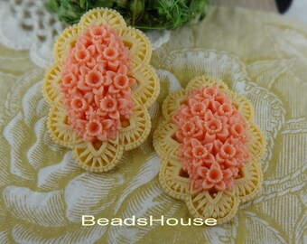 20% off  331-00-317-CA  2pcs  Pretty Flower Garden Cabochon -Pink / Beige