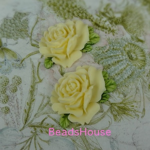 648-00-CA  2pcs(35mm)Hand Paint  Pretty Big Rose Cabochon -Ivory