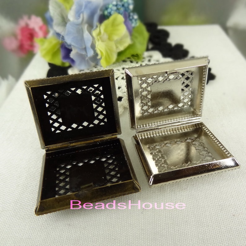Nickel Free No Hook 20/% off LK-100-SQ 1pcs Antique Brass Silver Plated Book Shape Locket