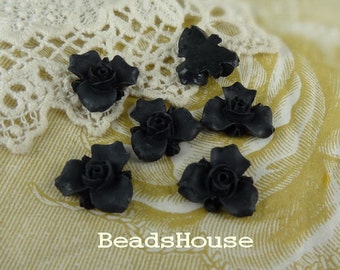 12pcs (15mm) Beautiful Flower Cabochon - Black
