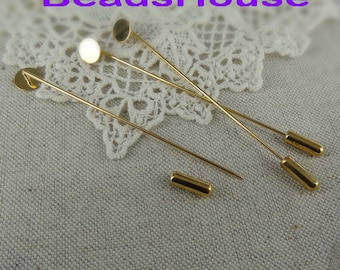 36 Sets (70mm)  Golden Plated Stick-Pin  8mm Pad With Stoper -Nickel Free.