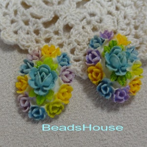 418-00-CM 4Stk(18 x 25mm) Handbemalte Schöne Ovale Rosen Cabochon-