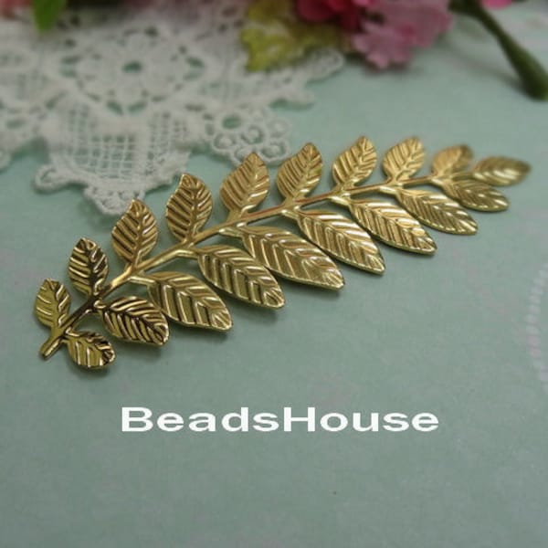 4pcs pendentif branche en filigrane plaqué or avec estampage feuilles, sans nickel