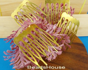 8pcs (30x40mm) Golden Plated on  Raw Brass  6-Teeth Barrette Hair Combs- Nickel Free