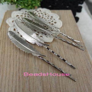 4pcs (90mm) Feather Silver Plated Hair Clip, Nickel Free