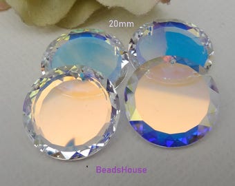 4pcs - #6049 (20mm) Swarovski Beveled Round Crystal A.B. Pendant