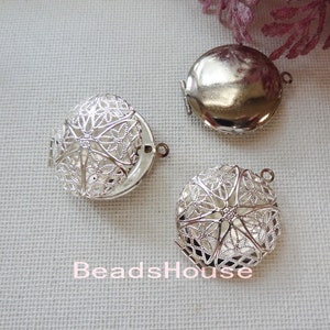 Lk-100-Si  6pcs (28mm) White Silver Plated on Brass Filigree Locket, Nickel Free
