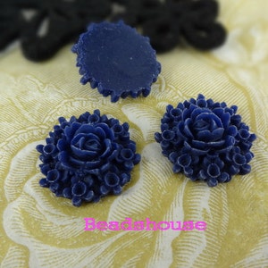 417-00-CA  4Pcs -25mm Beautiful Rose Cabochon - Navy Blue.