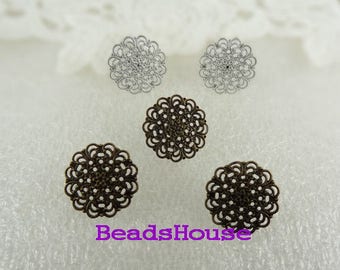 20%off ER-15M  - 10Sets ( 5pairs) Earring Posts With 15mm Filigree And Back Stoppers.Nickel Free