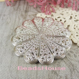 FF-600-6R  10pcs Raw Brass/Silver Plated  Circel  Filigree, 55mm Nickel Free