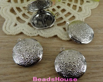 6 Antique Silver Plated Brass Locket Charms - 20mm