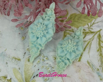 392-00-CA  4pcs Rhombus Flower Cabochon -Blue