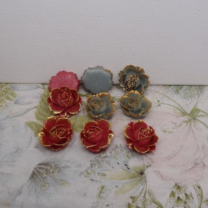 621-700-CA   6pcs (18x20mm)Golden Petal  Pretty Rose Cabochon - Red/Grey