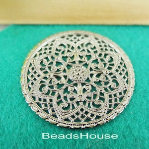 FF-600-43R  6pcs (40mm) Raw Brass/Silver Plated/ Antique Brass, Filigree  Pendant