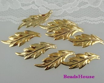 20Pcs (30mm)Golden Plated  Leaves  Filigree , NICKEL FREE