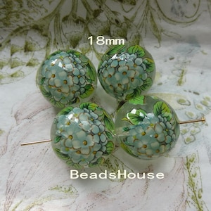 4pcs ( 16mm /18mm) Hand-Made Japanese Tensha Lilac Pettern on Clear ,Round Bead Decal Beadss