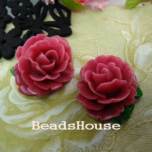 2pcs (35 x 40mm) Big Peony Cabochon Rose - Fuchsia Red